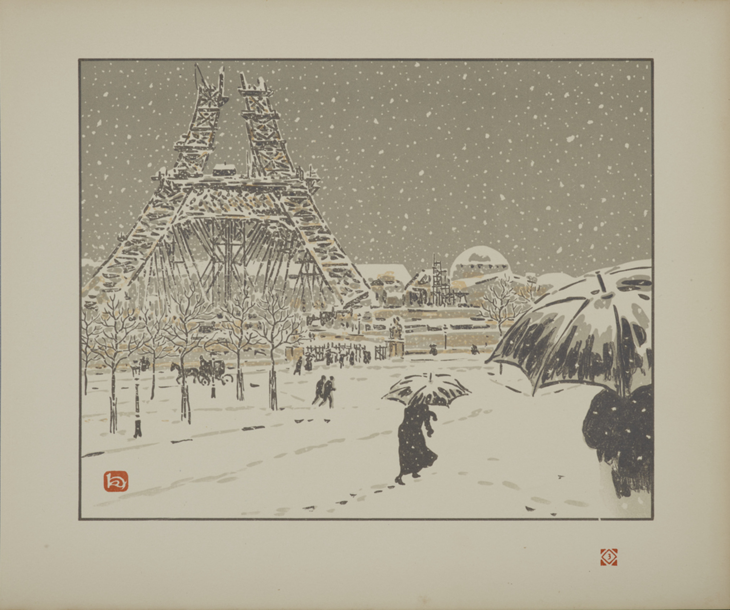 版画集『エッフェル塔三十六景』：建造中の塔、トロカデロからの眺め