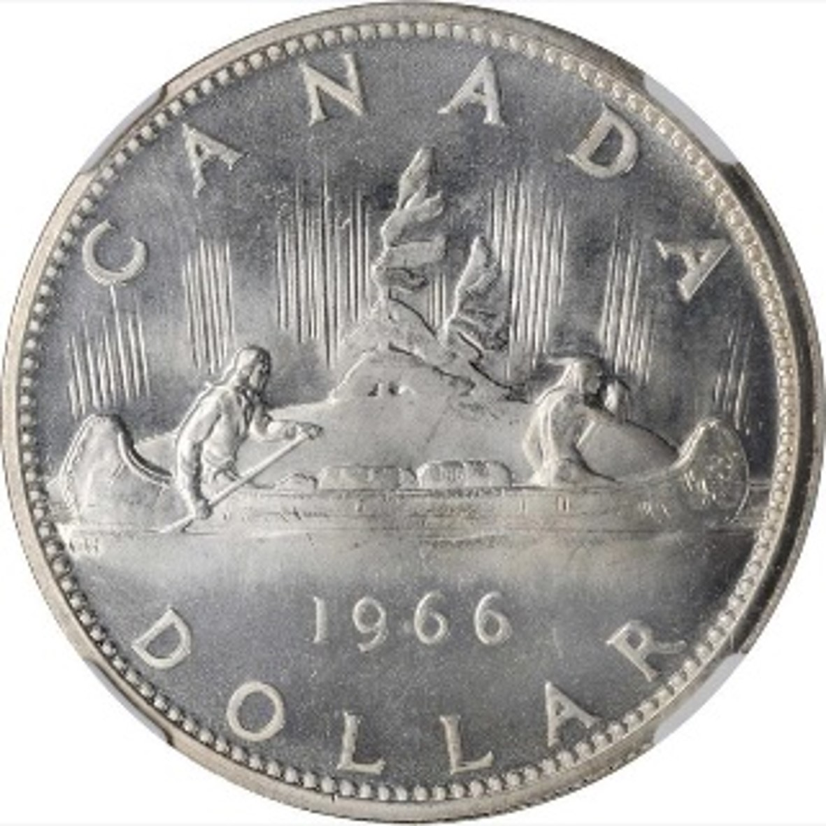カナダ エリザベス2世(1952-) 1ドル銀貨 1966 オタワ鋳 KM64.1 NGC