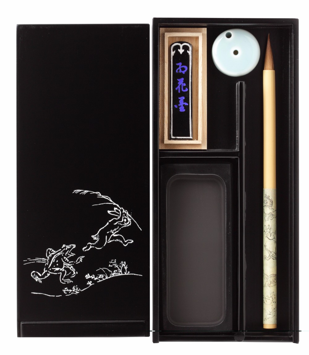 奈良あかしや 大人の書道セット（越前塗、黒、鳥獣戯画）: 奈良｜いい