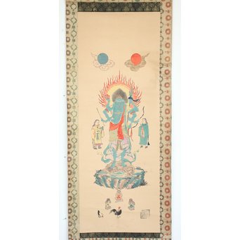 仏画 青面金剛像 木版掛軸 Z197｜骨董店 のびる 古美術 骨董 和風建具