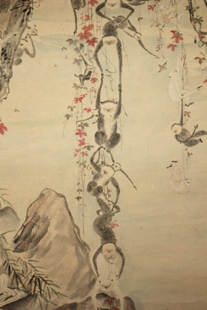 狩野探幽意 石舟筆 群猿図 紙本掛軸 Z939｜骨董店 のびる 古美術 骨董
