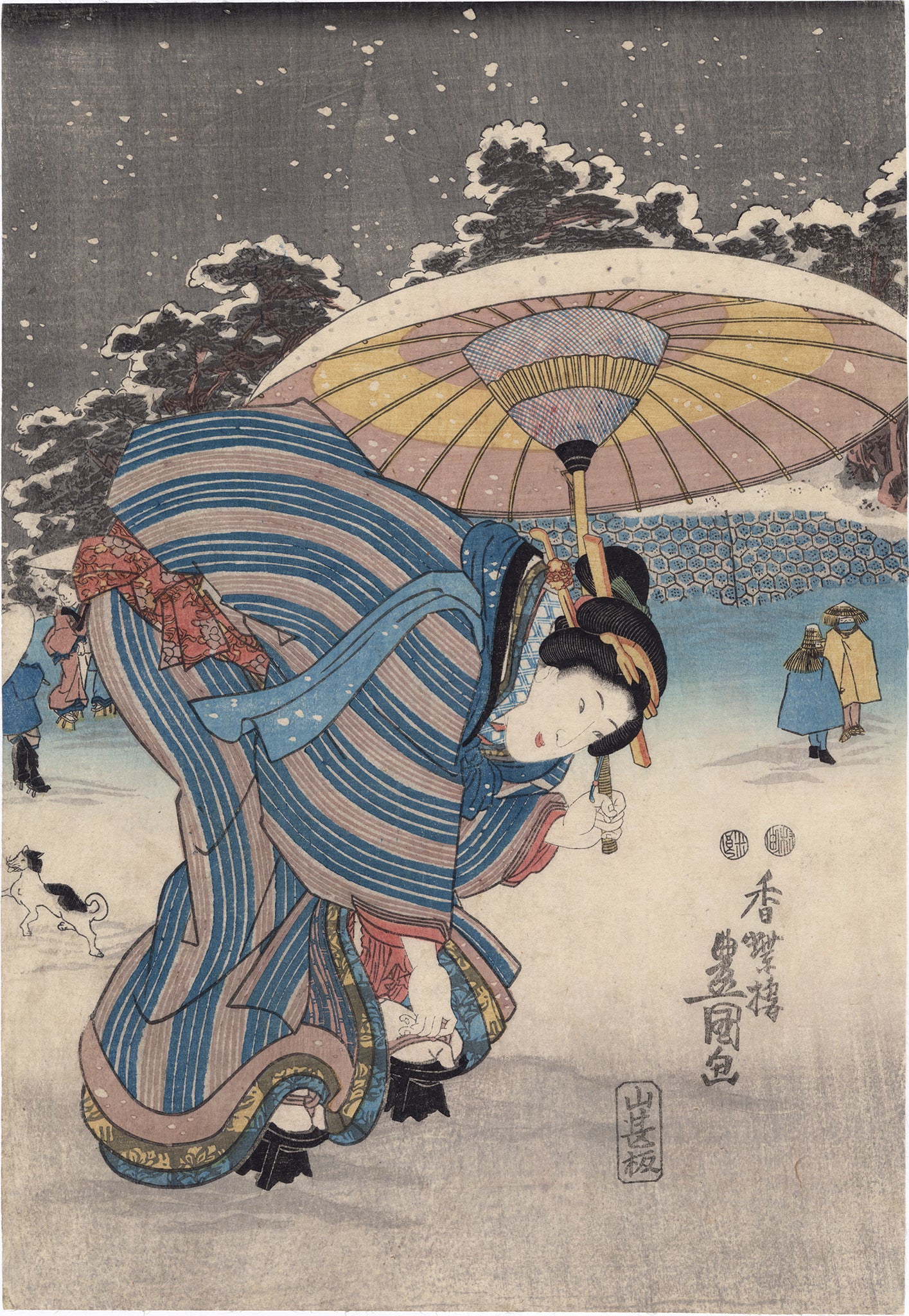 国貞：雪の中で傘を持った美女たち（販売済み） – Egenolf Gallery