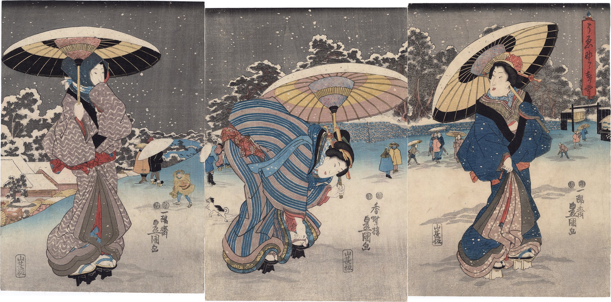 国貞：雪の中で傘を持った美女たち（販売済み） – Egenolf Gallery