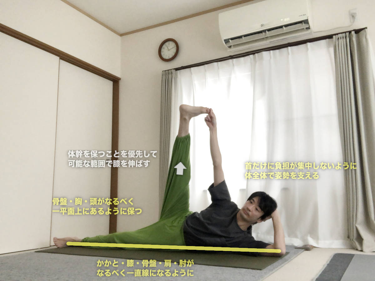 アナンターサナ（横向きの足上げポーズ）の効果とやり方・図解