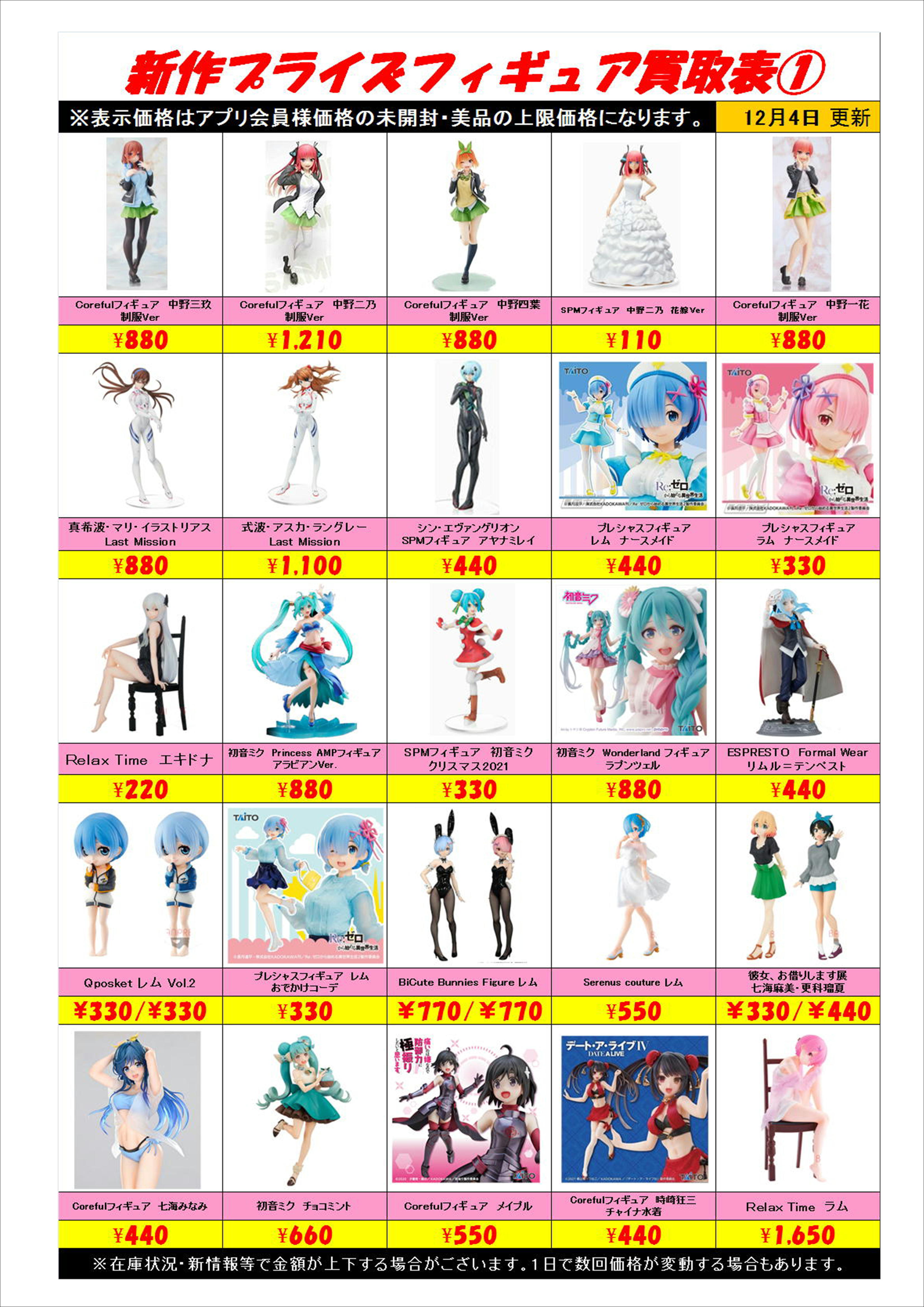 新作プライズフィギュア買取表更新しました！ 12/4 | 千葉鑑定団船橋店