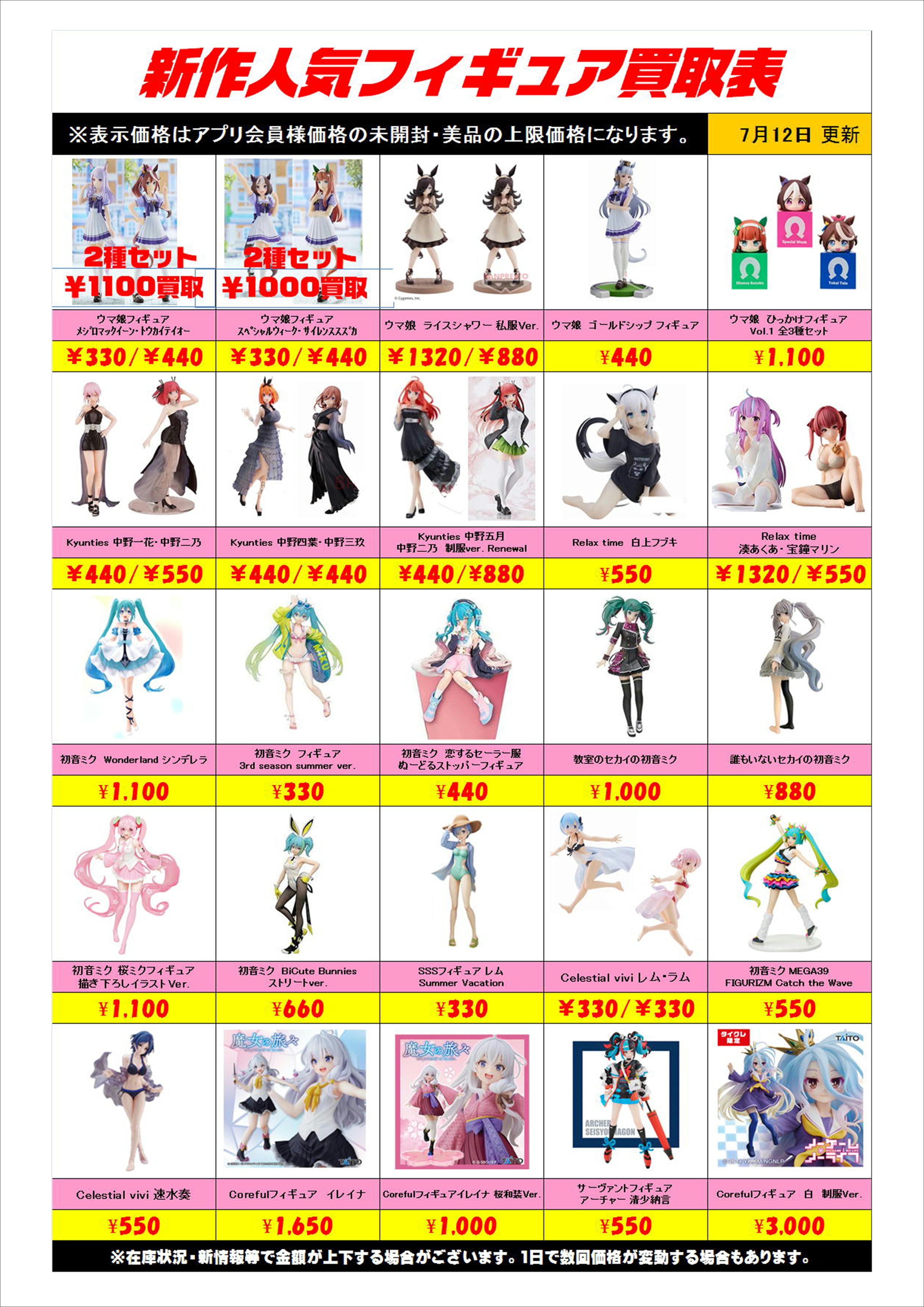 新作プライズフィギュア買取表更新しました！ 7/12 | 千葉鑑定団船橋店