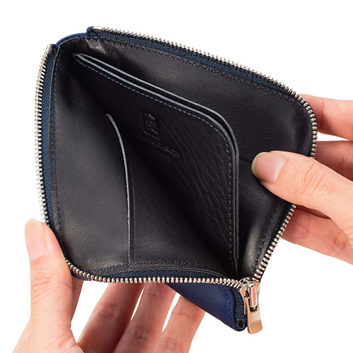 池之端銀革店】Cramp×SUKUMO Leather 藍染めL字ファスナーショート