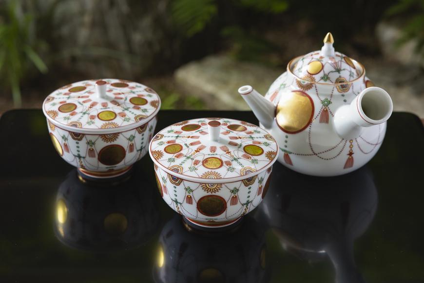 柳桜園×京焼】最高級茶各種詰合せ×京焼茶器セット（叶松谷作 赤絵金襴