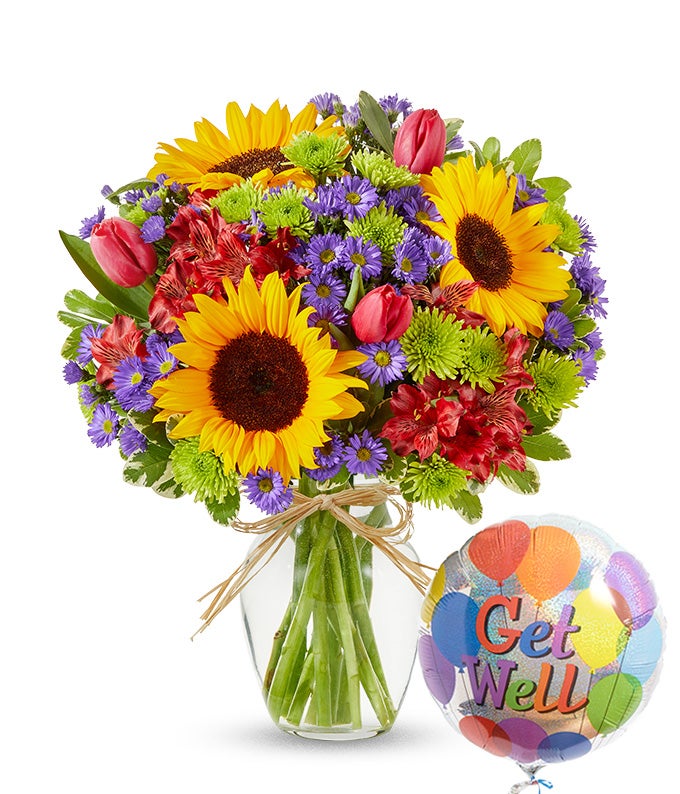 Utopian Sunflower Garden with Get Well Balloon at From You Flowers