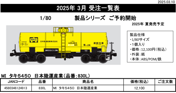 モデルアイコン 830L MI タキ5450 日本陸運産業 | 鉄道模型