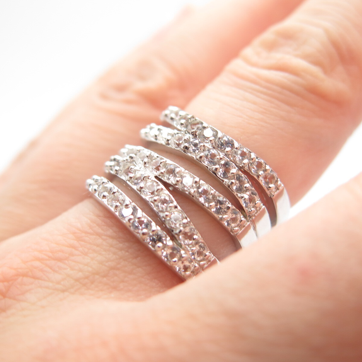 925 Sterling Silver C Z Multi-Row Wide Ring Size 7.25 | eBay