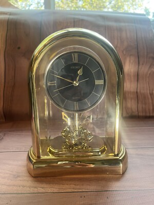 Seiko Rotating Pendulum Gold Mantle Clock Japan QQZ189G | eBay