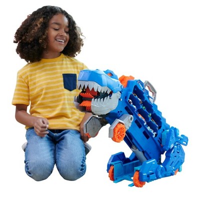 T-Rex Transporter Car Track Set with Dino Stomping Action and Race