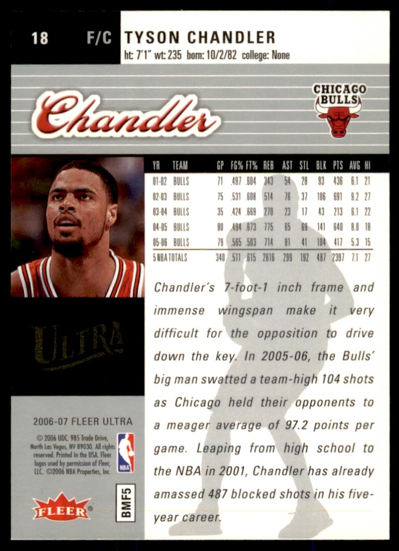 2006-07 Ultra Tyson Chandler Chicago Bulls #18 | eBay