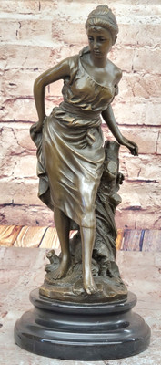 Beautiful Bronze Fair Maiden Sculpture Art Nouveau Woman Statue by