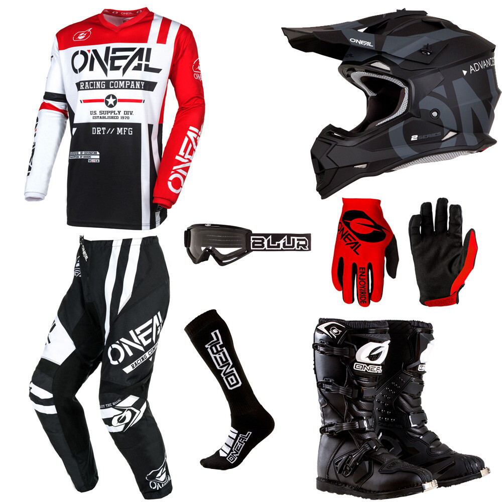 O'Neal Element Warhawk Red motocross gear Jersey Pants Gloves
