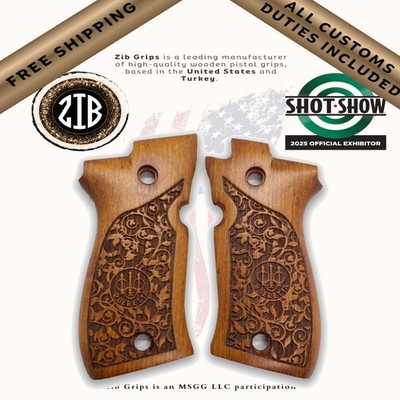 ZIB Grips Yellow Beech Beretta 81 84 84BB Cheetah Floral PB Logo