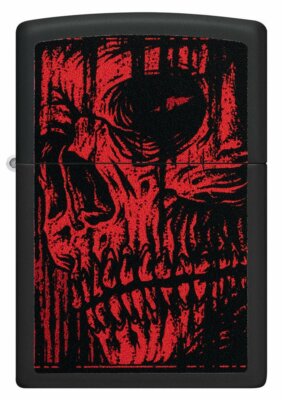 Zippo Windproof Red Skull Design Lighter, Black Matte, 49775, New
