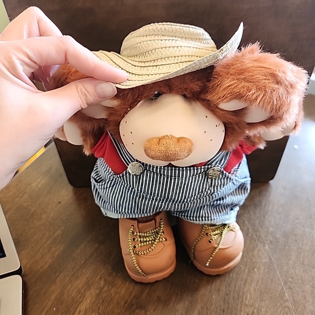 Vtg 1985 Furskins Plush Bubba Brown Bear Overall Hat Boots Cabbage
