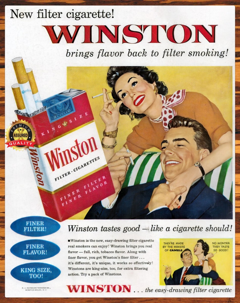 Winston - Brings Flavor Back - 1950s - Rare - Metal Sign 11 x 14