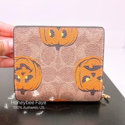 NWT COACH Snap Wallet In Signature Canvas Halloween pumpkin