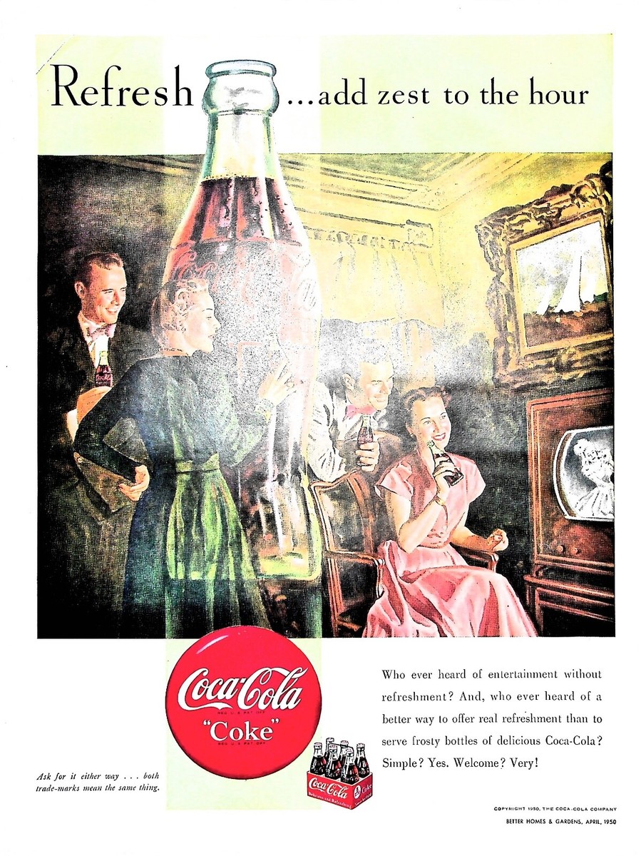 Original 1950 Coca-Cola Ad: Refresh, add zest to the hour