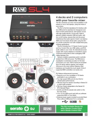 RANE SL4 DJ Interface with Serato DJ (2) USB Ports / Input for (4