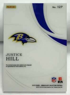 Justice Hill 2019 Panini Immaculate Collection RPA 5 color Patch
