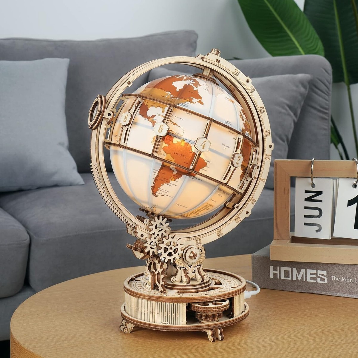 ROKR 3D Wooden Puzzles Illuminated Globe Model Kits DIY Toys