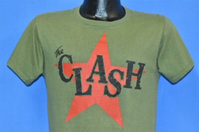 vtg 80s THE CLASH PUNK ROCK BAND NEW WAVE RED STAR LOGO OLIVE