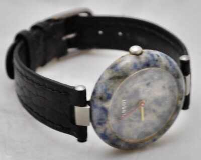Vintage Tissot RockWatch Blue/White Granite Stone Watch Black