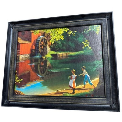 Vintage Framed Paul Detlefsen Lithograph Print Old Mill Stream