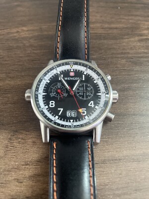 Rare Wenger Commando 7084X Chronograph Date Black Dial Men's Watch