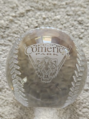 Tiffany And Co. Clear Glass Baseball Paperweight Detroit Tigers