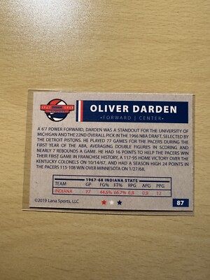 2019 Lana Sports 1967-68 ABA - Oliver Darden #87 (RC) for sale