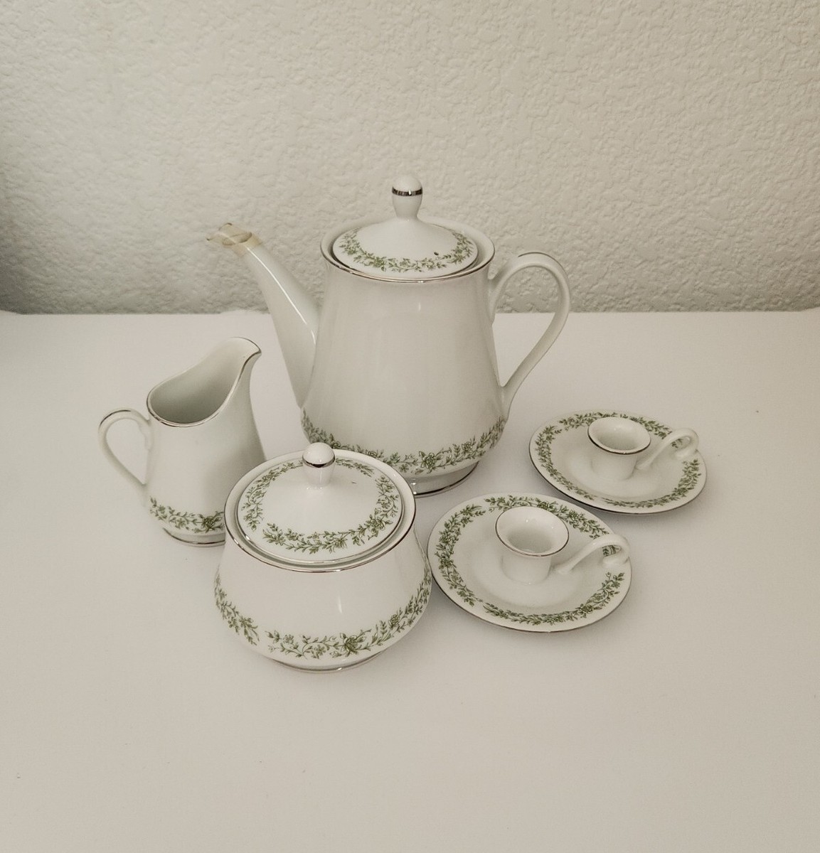 Mikasa Fine China Montclair Tea Set G9059 7pc Set Green Floral