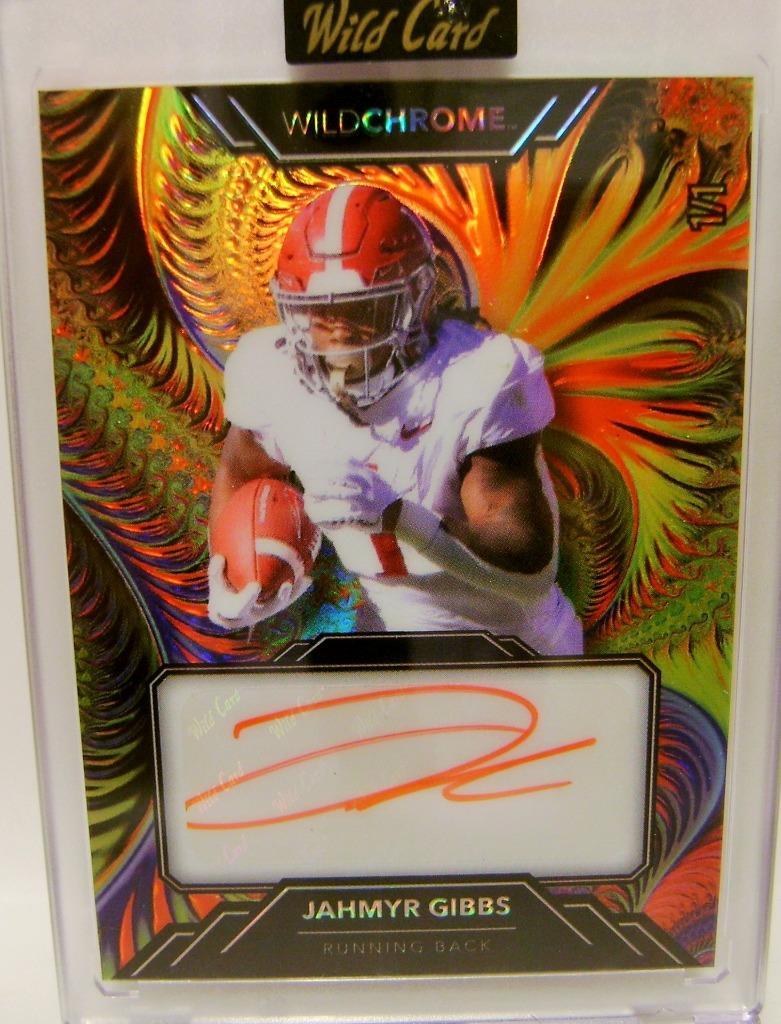 JAHMYR GIBBS TRUE 1/1 ONE OF ONE AUTO FOOTBALL WILD CARD