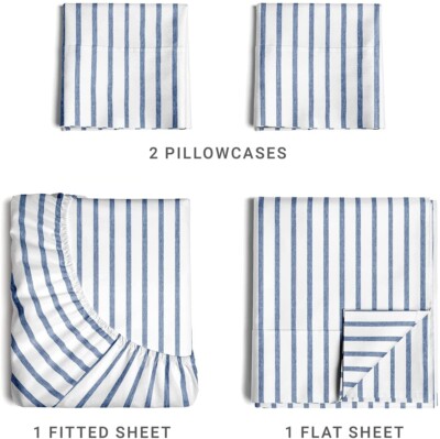 Blue Stripes Queen Size Sheet Set Extra Soft Breathable Deep to 16