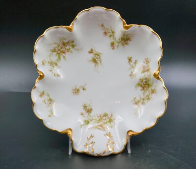Vintage Haviland France Limoges Bone China Dish Green w/Gold Trim