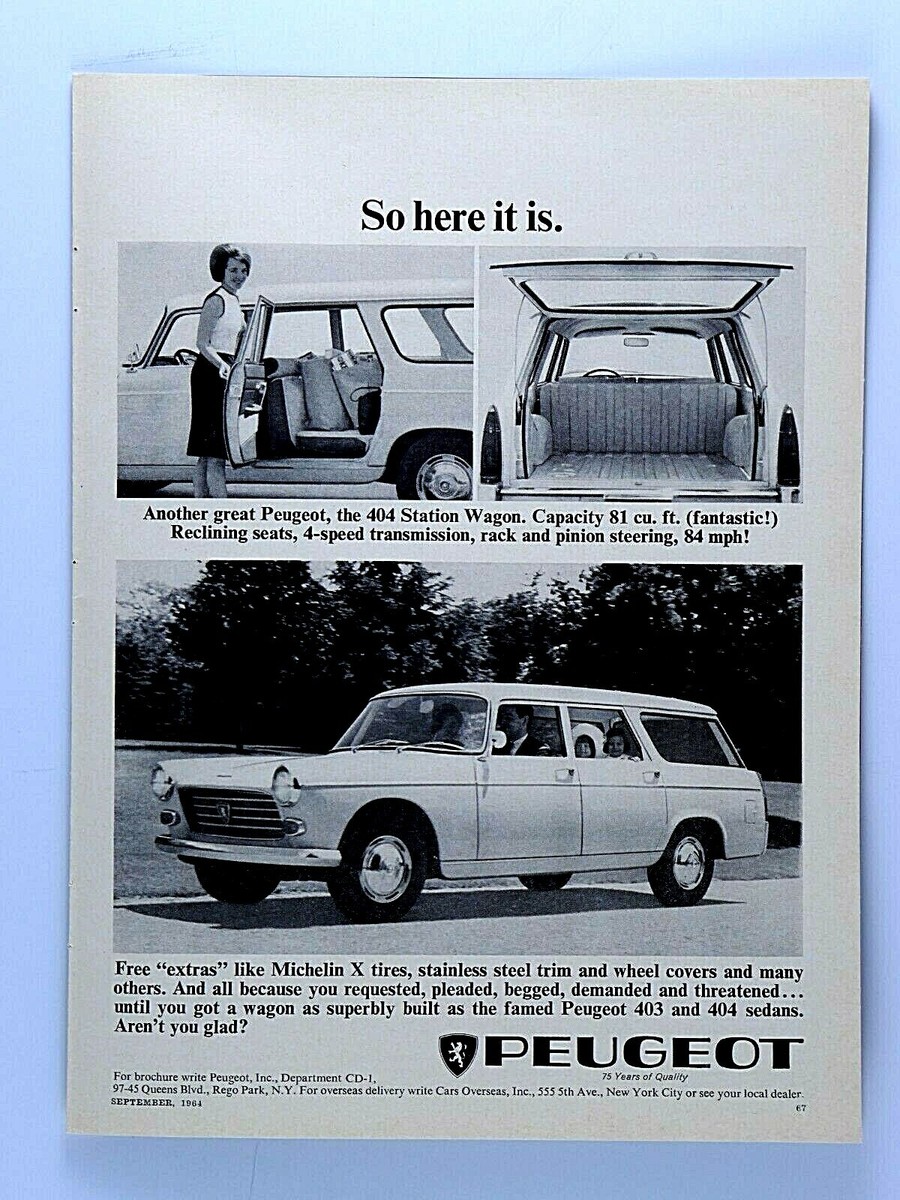1964 PEUGEOT Vintage 404 Station Wagon with Original Print Ad 8.5