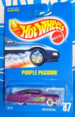 Hot Wheels Mid 1990s Blue Card #87 Purple Passion Purple w/ Flames