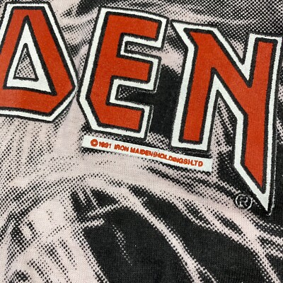Vintage 90's 1991 Iron Maiden Over Print AOP T-Shirt XL Band Tee