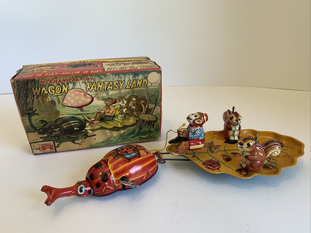 TPS TIN LITHO WINDUP FANTASY LAND & BOX BEETLE MONKEY & SQUIRRELS