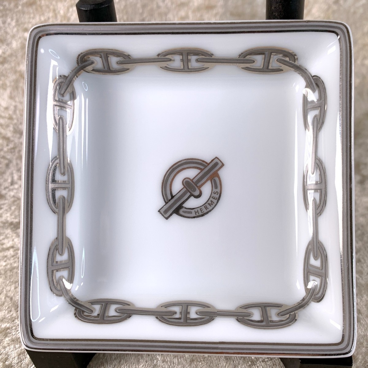 Vintage Hermes Paris Porcelain Mini Tray Ashtray Chaine d'Ancre