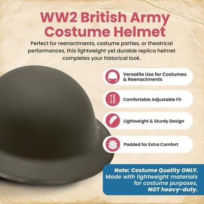 WW2 British Army Brodie Tommy Doughboy Style Costume Plastic
