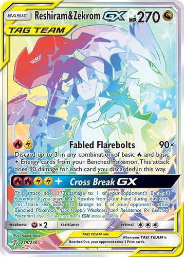 Pokemon Card PSA 10 Gem Mint Reshiram & Zekrom GX 222/236 Cosmic