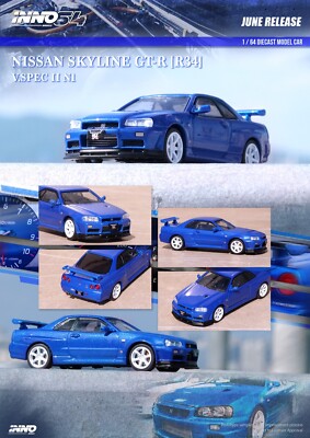 INNO64 1:64 Nissan Skyline GT-R R34 V-Spec II Nur Bayside Blue