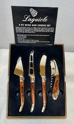 Laguiole 4 Piece Wine and Cheese Set Pakka Wood Forged Metal Hand