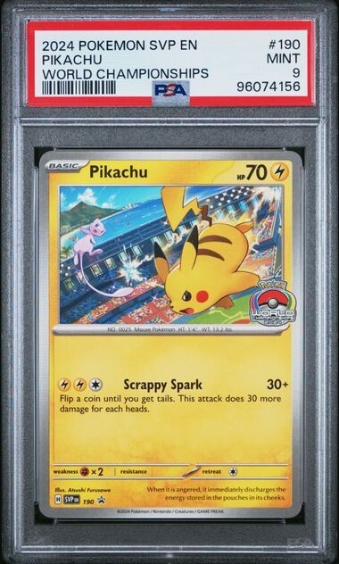 PSA 9 MINT Pikachu SV BLACK STAR PROMOS #190 WORLD CHAMPIONSHIPS