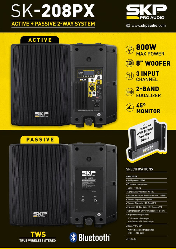 SKP SK-208PX Active + Passive 2-way System - BT TWS Woofer 8